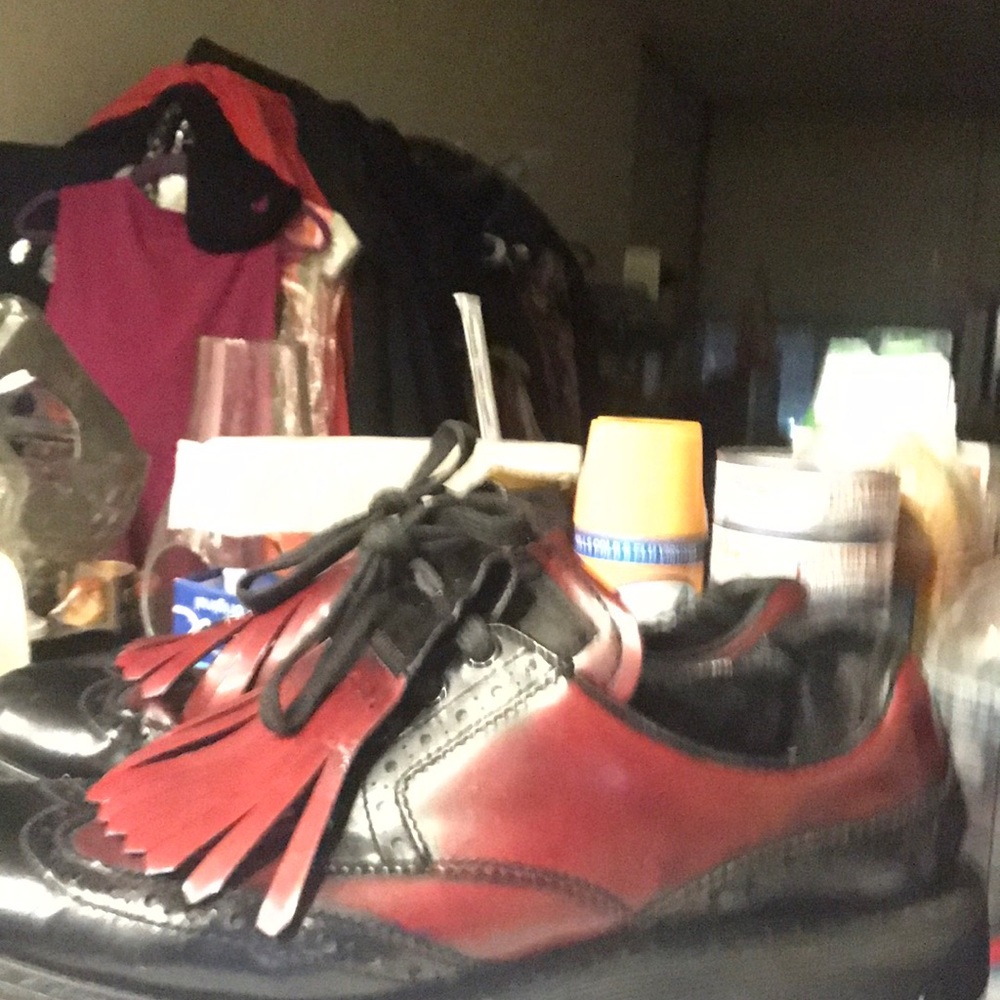 Prada blood red & black oxfords